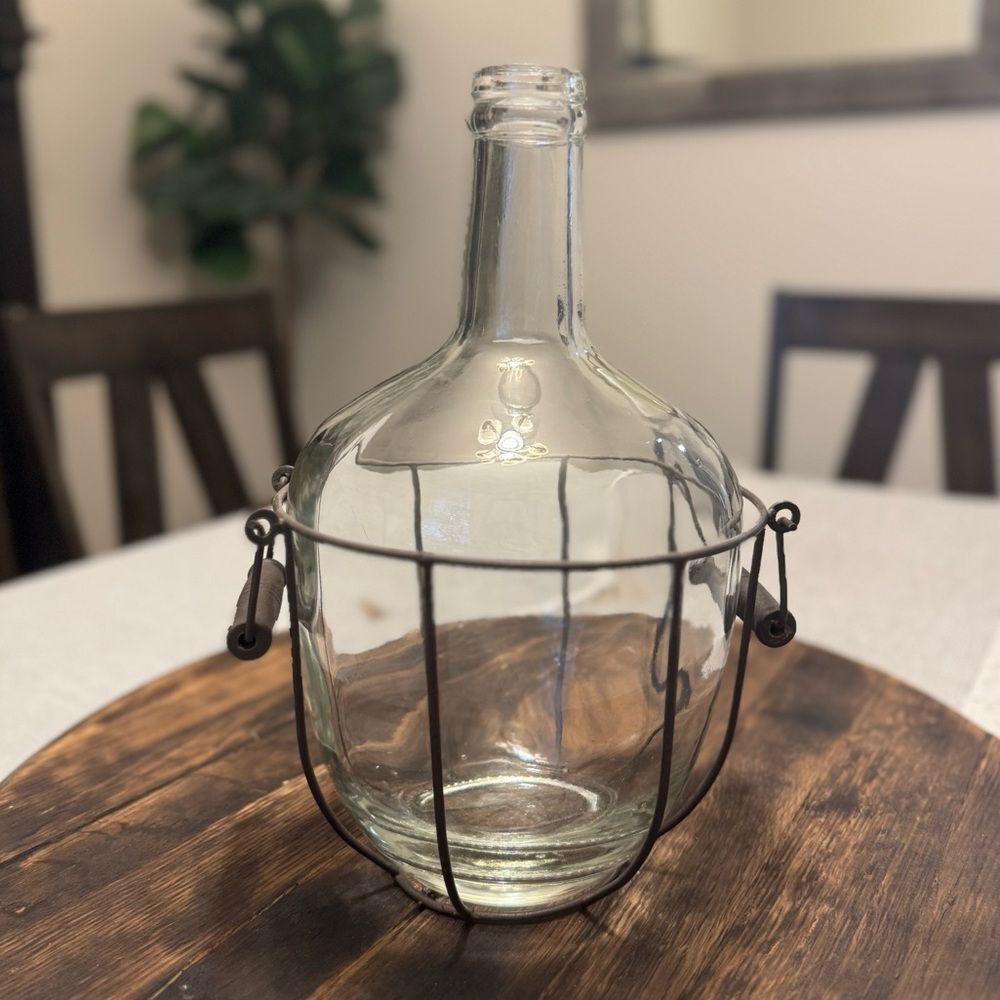 Farmhouse Glass Vase in Rustic Metal Frame